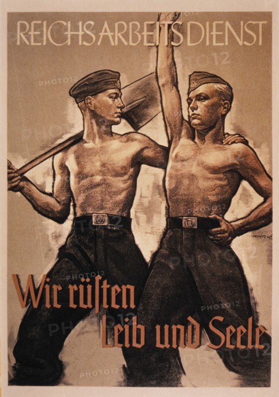 Nazi Germany Labor Service Poster, Reichsarbeitsdienst (We Prepare our Body and Soul), circa mid-1930's
