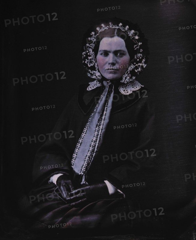 Woman in Bonnet and Coat, Seated Portrait, Daguerreotype, circa 1850's