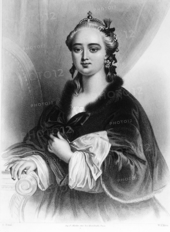 Catherine II (1729-1796), or Catherine the Great, Czarina of Russia, 1762-1796, Portrait, Engraving,  1857