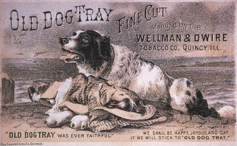 Dog Saving Drowning Child, "Old Dog Tray Fine Cut" Wellman & Dwire Tobacco Co., Trade Card, circa 1885