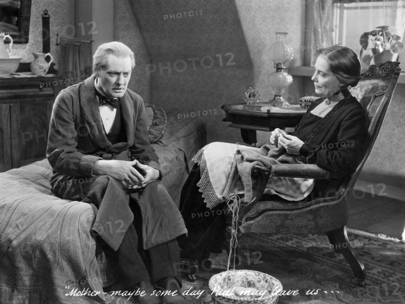 Lionel Barrymore, Louise Carter, on-set of the Film, "Broken Lullaby", 1932