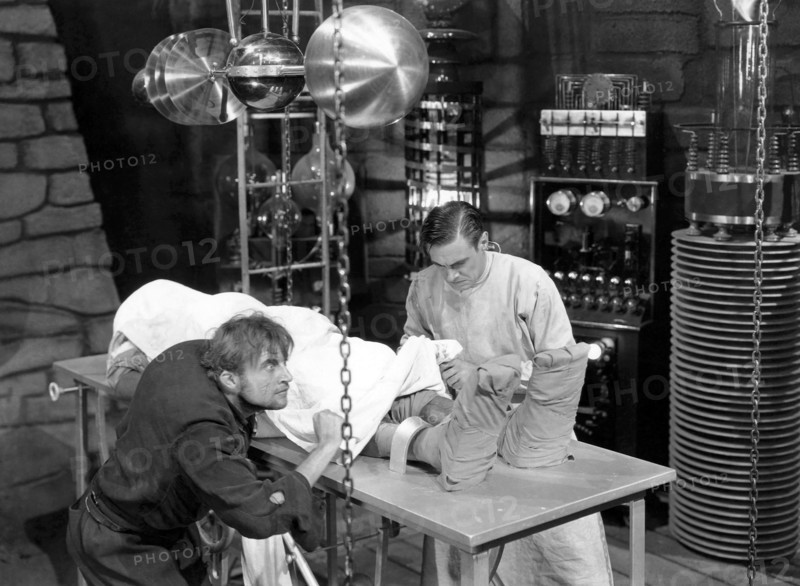 Dwight Frye, Colin Clive, on-set of the Film, "Frankenstein", 1931