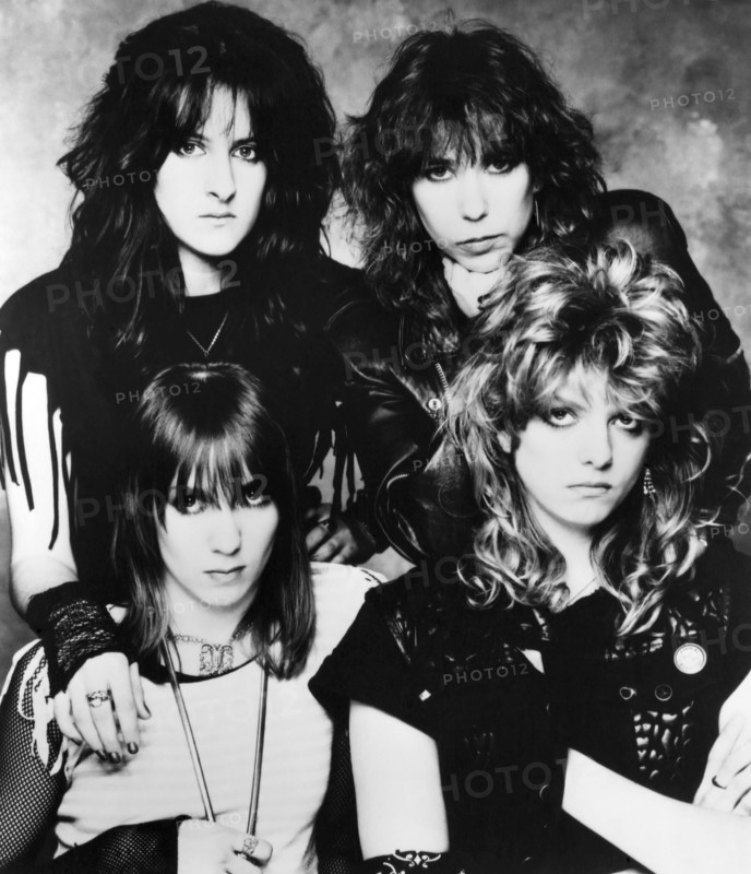 Girlschool, (clockwise from top left), Kim McAuliffe, Denise Dufort, Kelly Johnson, Gil Weston, Portrait, circa early 1980's