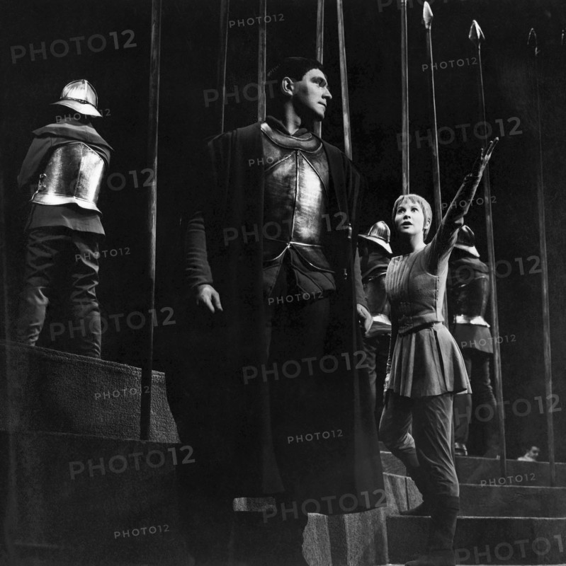 Christopher Plummer, Julie Harris, on-set of the Broadway Play "The Lark, Longacre Theater, New York, 1955