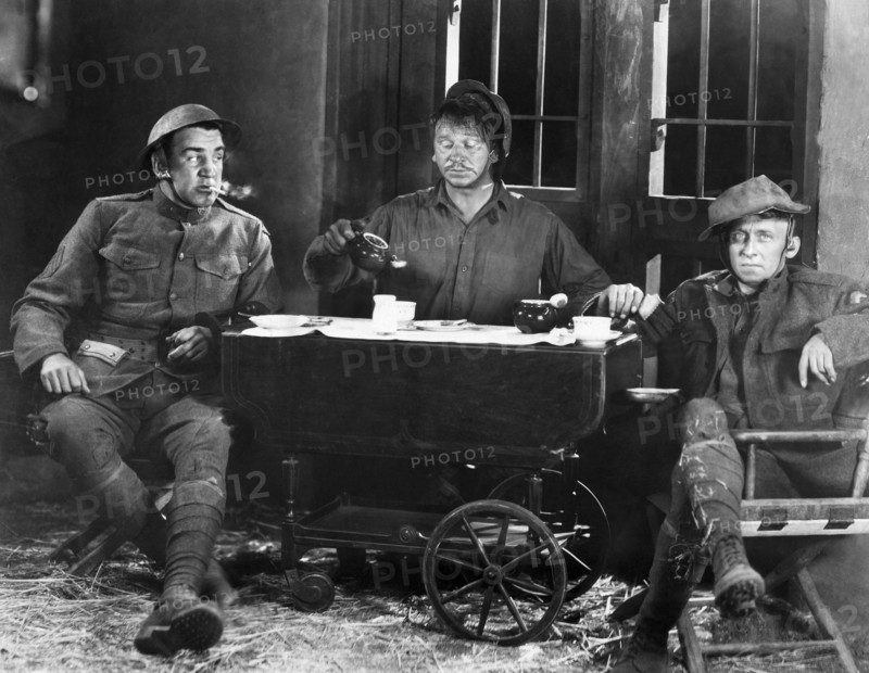 Tom Kennedy, Wallace Beery, Raymond Hatton, on-set of the Silent Film "Behind the Front", 1926