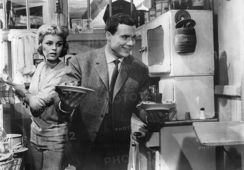 Genevieve Cluny, Jean-Louis Maury, on-set of the Film "The Love Game" (aka Les Jeux de L'Amour), 1960