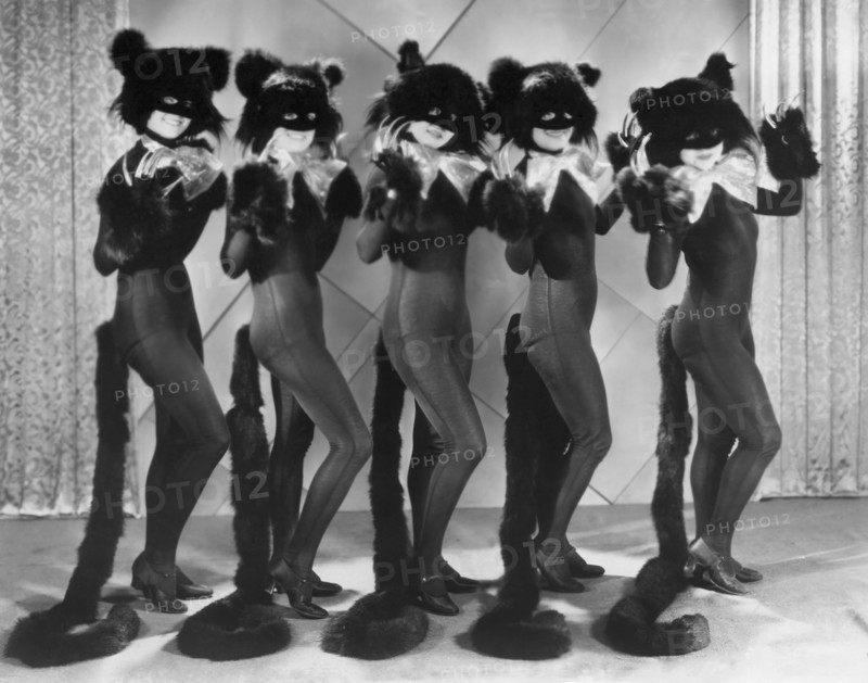 Chorus Girls in Cat Costumes  for 'Cat Walk' Routine, on-set of the Film "Madam Satan", 1930