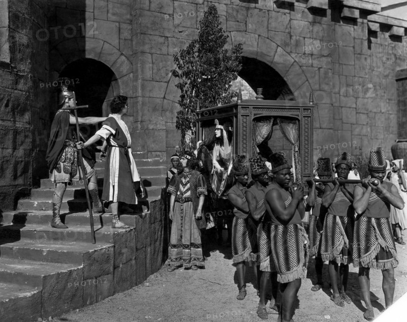 Albert Roscoe, (holding cross), Theda Bara, on-set of the Silent Film "Salome", 1918