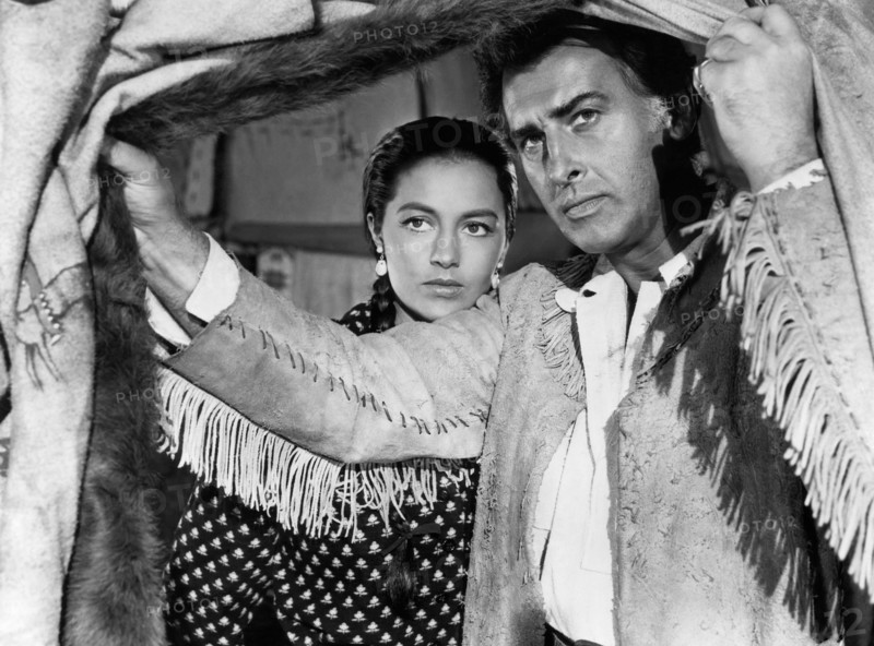 Cyd Charisse, Stewart Granger, on-set of the Film "The Wild North" (aka The Big North), 1952