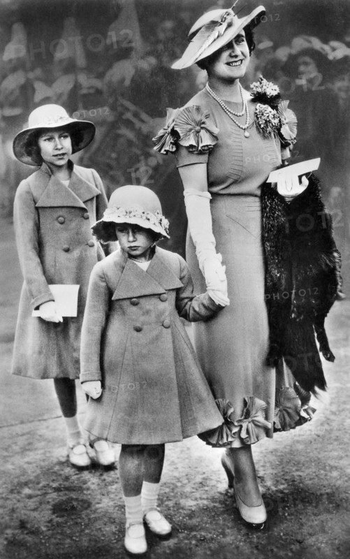 Queen Elizabeth II, of United Kingdom, as a child, with the Queen Mother, Elizabeth, and Princess Margaret, circa late 1930's