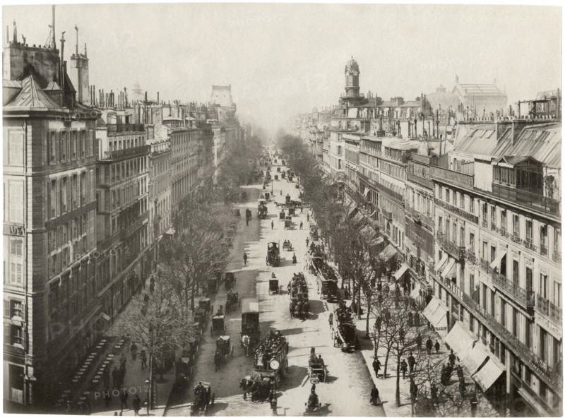 Street Scene, Boulevard des Italiens, Paris, France, Albumen Print, circa 1890