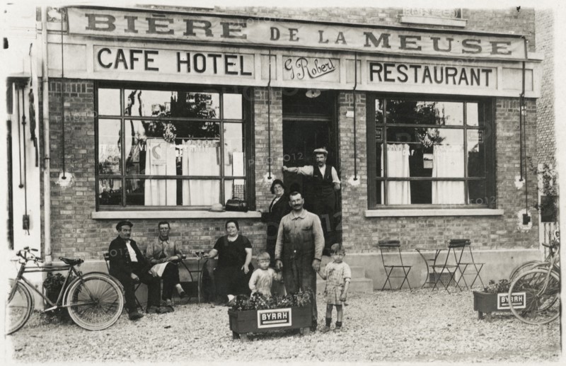 Group of People in Front of Hotel Café, France, circa 1905