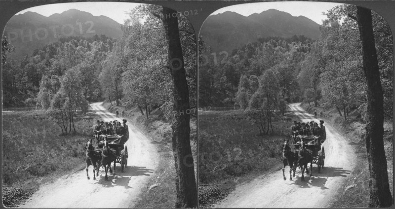 The Road through the Trossachs and Ben Venue, Scotland, Stereo Card, circa 1902