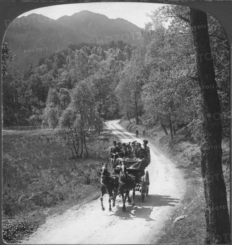The Road through the Trossachs and Ben Venue, Scotland, Single Image of Stereo Card, circa 1902