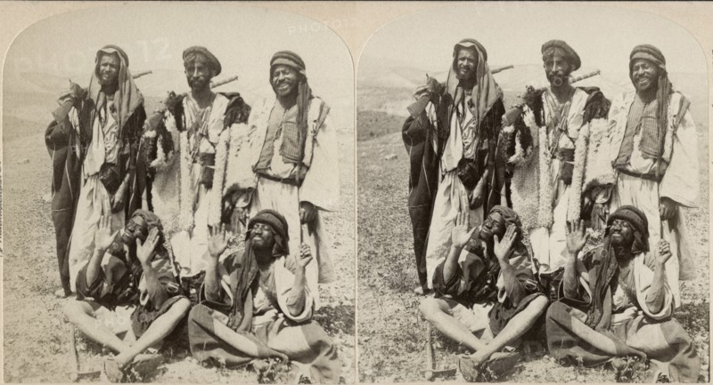 Bedouin Robbers, Wilderness of Judea, Near the Road to Jericho, Palestine, Stereo Card, 1896