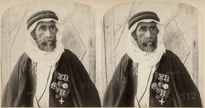 Sheikh el Rachid, Chief of the Escorts and Greatest Bedouin of Palestine, Stereo Card, 1900