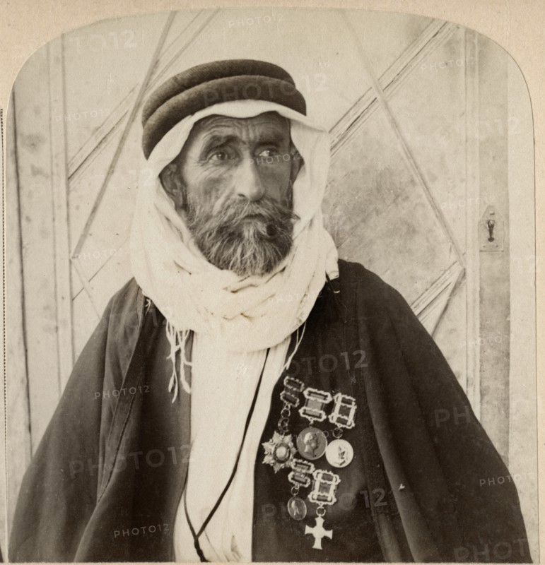 Sheikh el Rachid, Chief of the Escorts and greatest Bedouin of Palestine, Single Image of Stereo Card, 1900