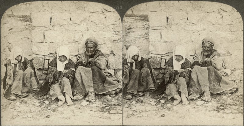 Unclean! Unclean! Wretched lepers outside of Jerusalem,  Palestine, Stereo Card, circa 1896