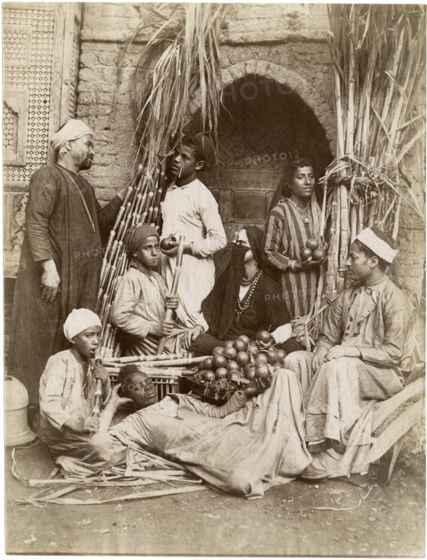 Group of People in Front of Market, Egypt, Albumen Print, circa 1880