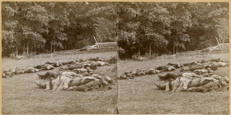 “Union Dead at Gettysburg.” #245, American Civil War, Stereo Card, circa 1863