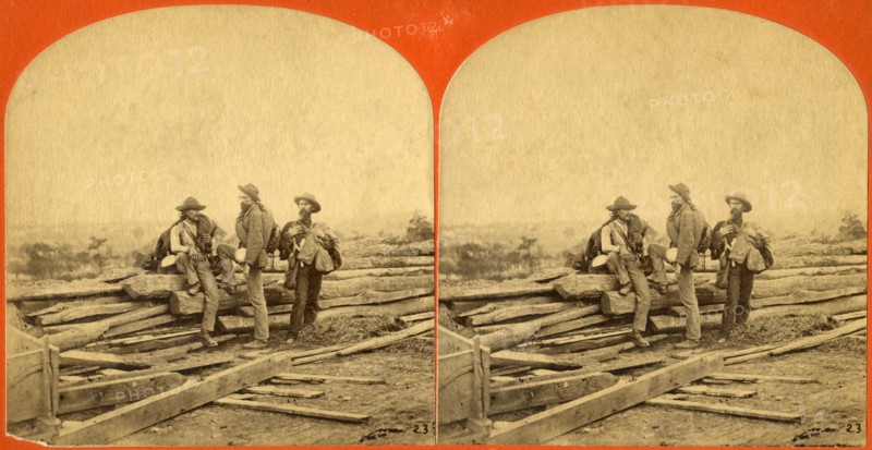 “Three ‘Johnnie Reb’ Prisoners.” Captured Confederate Soldiers, Gettysburg, Pennsylvania, USA, Stereo Card, Circa 1863