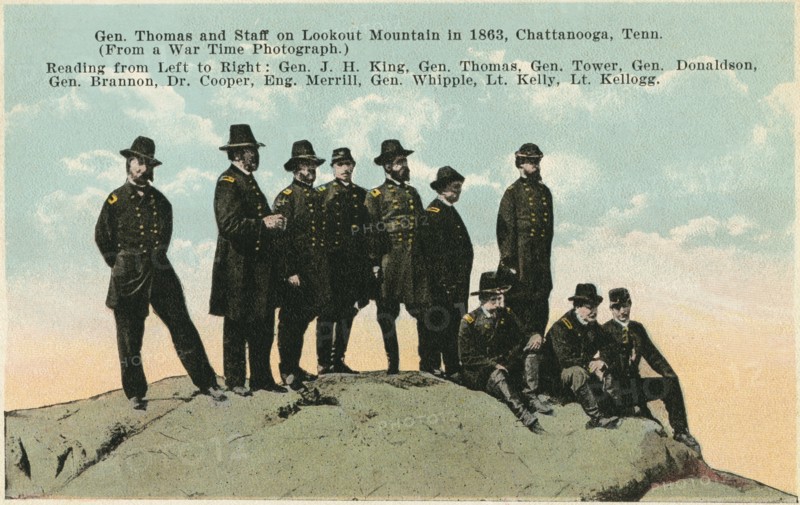 “Gen. Thomas and Staff on Lookout Mountain" Chattanooga, Tennessee, Postcard, 1863