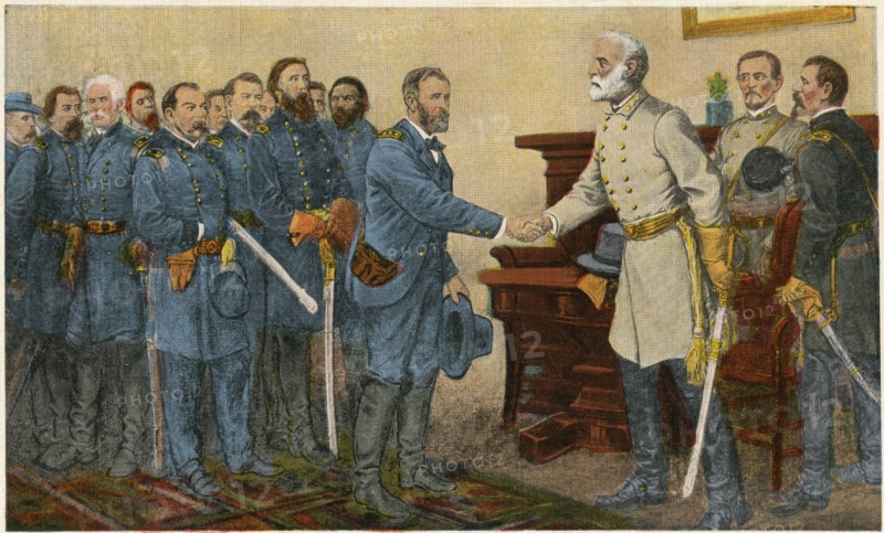 General Lee’s Surrender to General Grant at Appomattox, Virginia, April 9th 1865, Postcard, Reproduced from Painting by Thomas Nast
