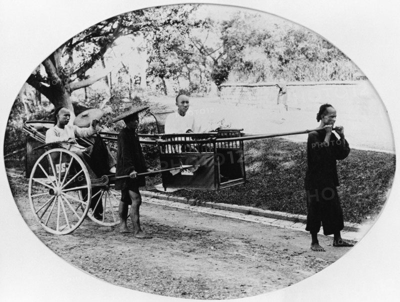 Palanquin and Rickshaw, China, Albumen Print, circa 1870