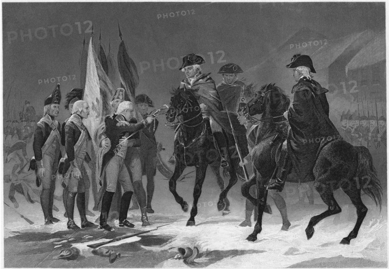 “Surrender of Col. Rall at the Battle of Trenton”, December 1776, from a Painting by Alonzo Chappel, Engraving Printed by Henry J. Johnson Publisher, NY, 1879