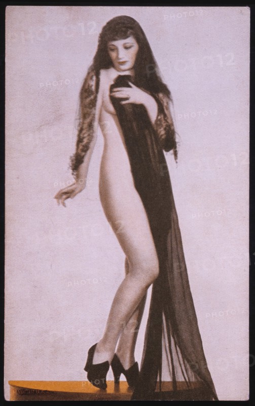 Woman in Black Sheer Fabric, Pin-up Card, 1940's