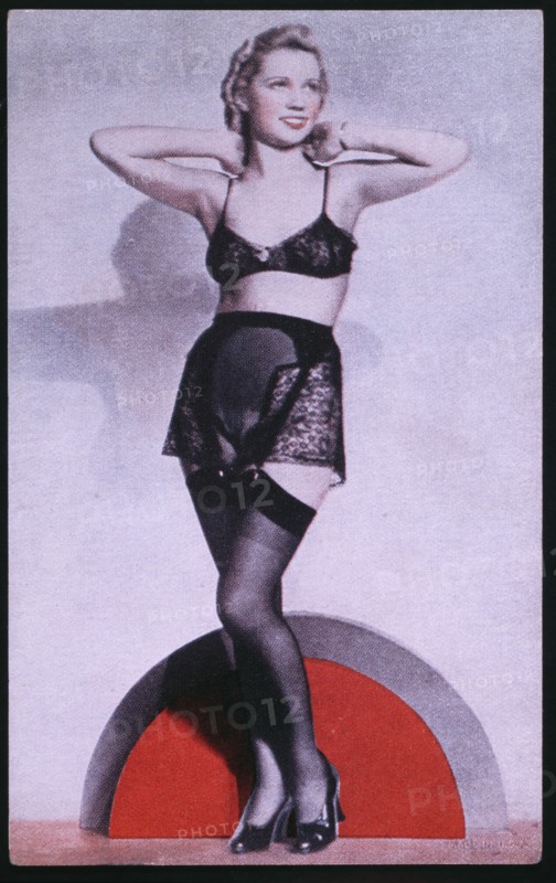 Woman in Black Lingerie, Pin-up Card, 1940's