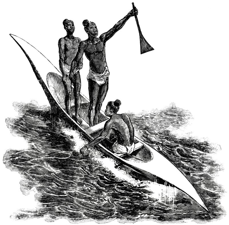 Primitive Canoe on the Coast of Cape Verde, Africa, "Classical Portfolio of Primitive Carriers", by Marshall M. Kirman, World Railway Publ. Co., Illustration, 1895