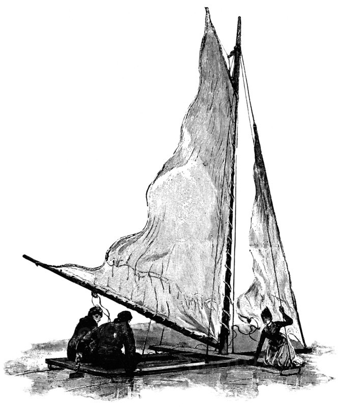 Ice Boat on Loch Cobbinshaw, Scotland, "Classical Portfolio of Primitive Carriers", by Marshall M. Kirman, World Railway Publ. Co., Illustration, 1895