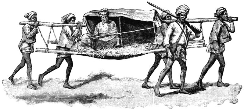 Native Official Traveling in  Northwestern Burma, "Classical Portfolio of Primitive Carriers", by Marshall M. Kirman, World Railway Publ. Co., Illustration, 1895