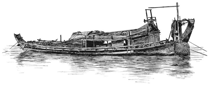 Freight Boat, Burma, "Classical Portfolio of Primitive Carriers", by Marshall M. Kirman, World Railway Publ. Co., Illustration, 1895