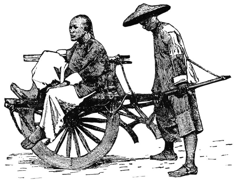 Convenient Form of Carriage in the Cities of China, "Classical Portfolio of Primitive Carriers", by Marshall M. Kirman, World Railway Publ. Co., Illustration, 1895