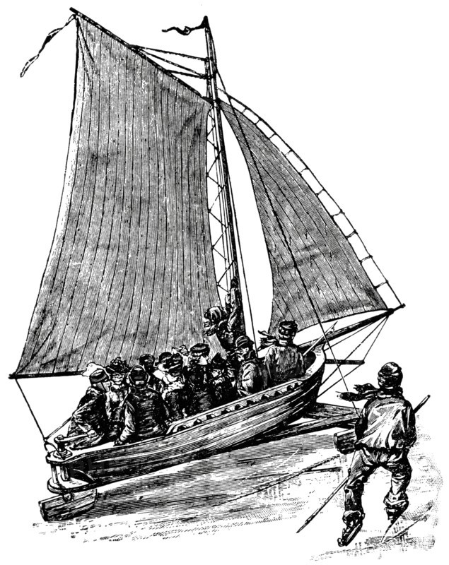 Passengers in Ice craft, Germany, "Classical Portfolio of Primitive Carriers", by Marshall M. Kirman, World Railway Publ. Co., Illustration, 1895