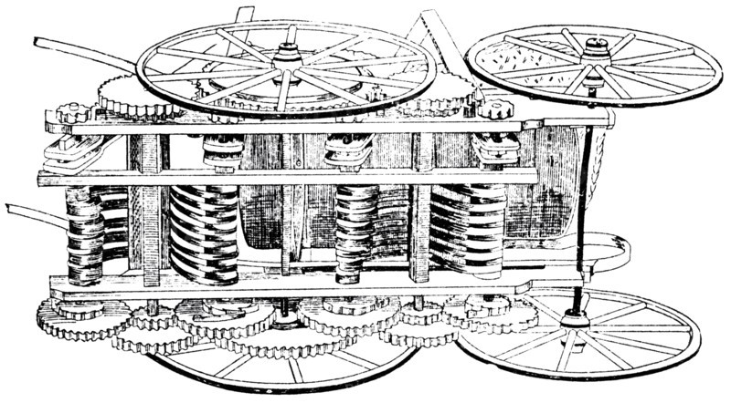 Spring Motor attached to Baby Carriage, designed by A.B. Andrews, USA, Illustration, circa 1895