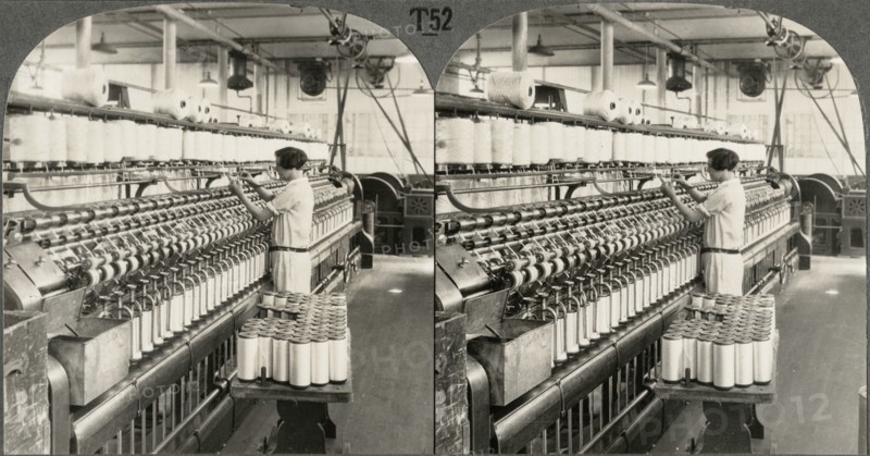 Spinning Silk, Showing Roving Frame, So. Manchester Conn., Stereo Card, circa 1914