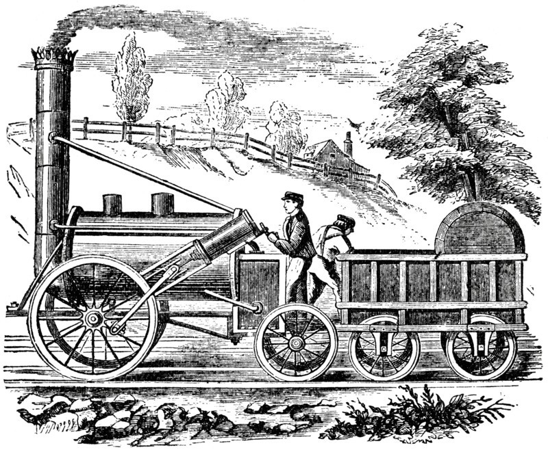 Stephenson’s Rocket, Steam Locomotive, 1829, Engraving 1889