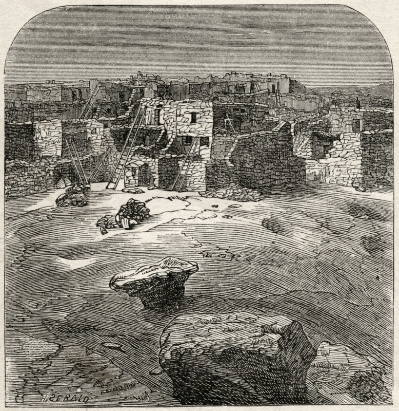 “Curious Dwellings of the Aztecs”, by Artist H. Sebald, Book Illustration from “Indian Horrors or Massacres of the Red Men”, by Henry Davenport Northrop, 1891