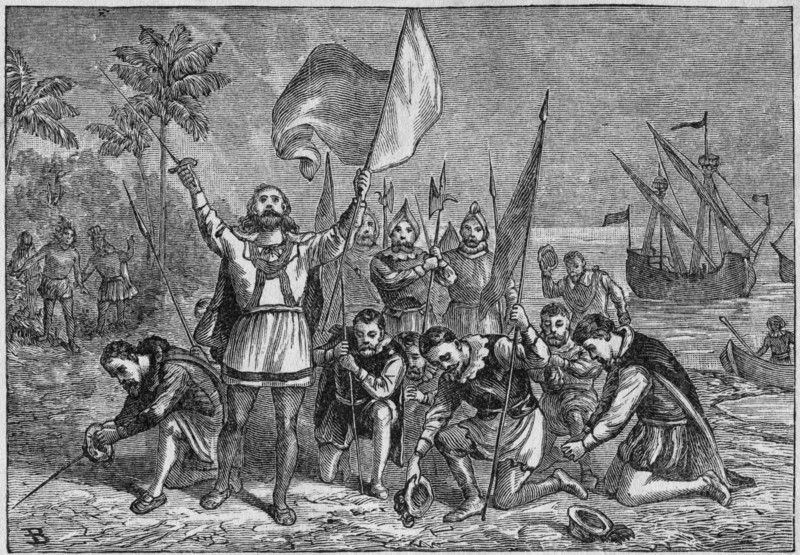 “Landing of Columbus”, Book Illustration from “Indian Horrors or Massacres of the Red Men”, by Henry Davenport Northrop, 1891