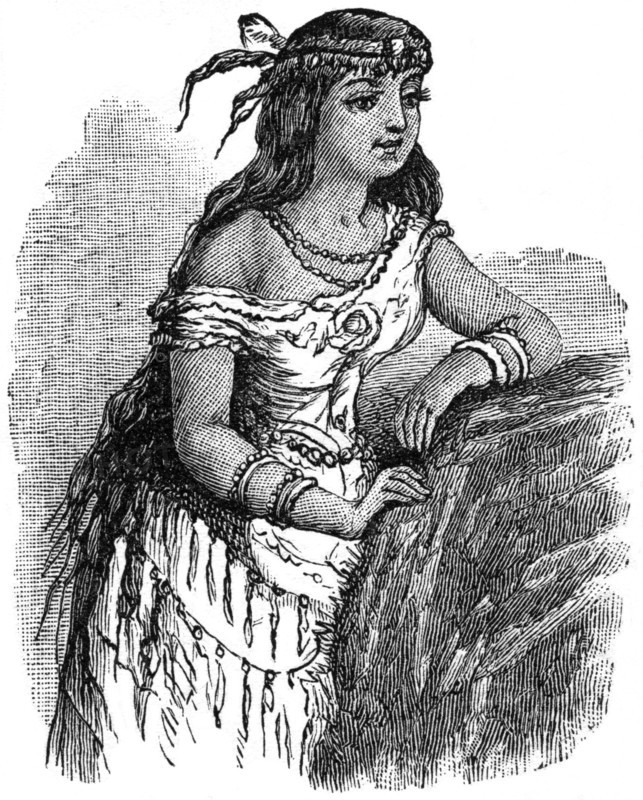 Pocahontas, Book Illustration from “Indian Horrors or Massacres of the Red Men”, by Henry Davenport Northrop, 1891