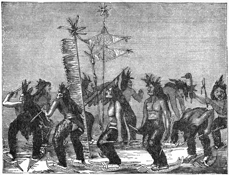 “Snow-Shoe Dance of the Apache” after lithograph by George Catlin, 1844-45, Book Illustration from “Indian Horrors or Massacres of the Red Men”, by Henry Davenport Northrop, 1891
