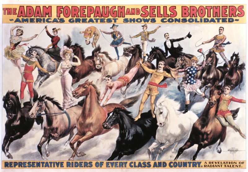 Adam Forepaugh and Sells Brothers America's Greatest Shows Consolidated, Representative Riders of Every Class and Country, Circus Poster, 1900