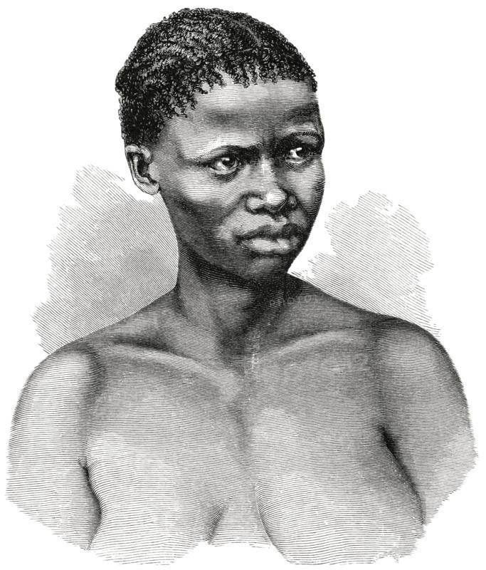 Young Bushman Woman, Lake Ngami Region, Botswana, Africa, Illustration, 1885