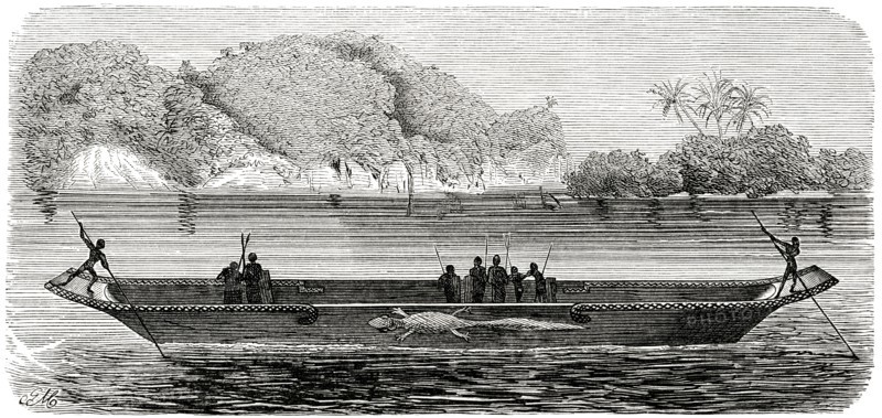 Barge from Upper Congo, Africa, Illustration, 1885