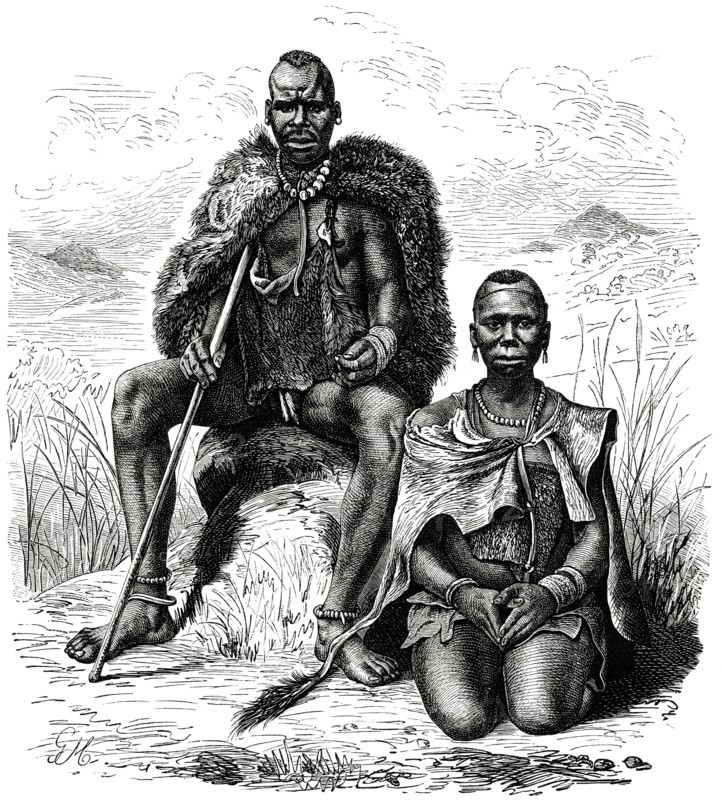 Basuto Chieftain and Girl, Africa, Illustration, 1885