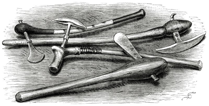 Battle Axes of the Bamangwato Tribe, Southern Africa, Illustration, 1885