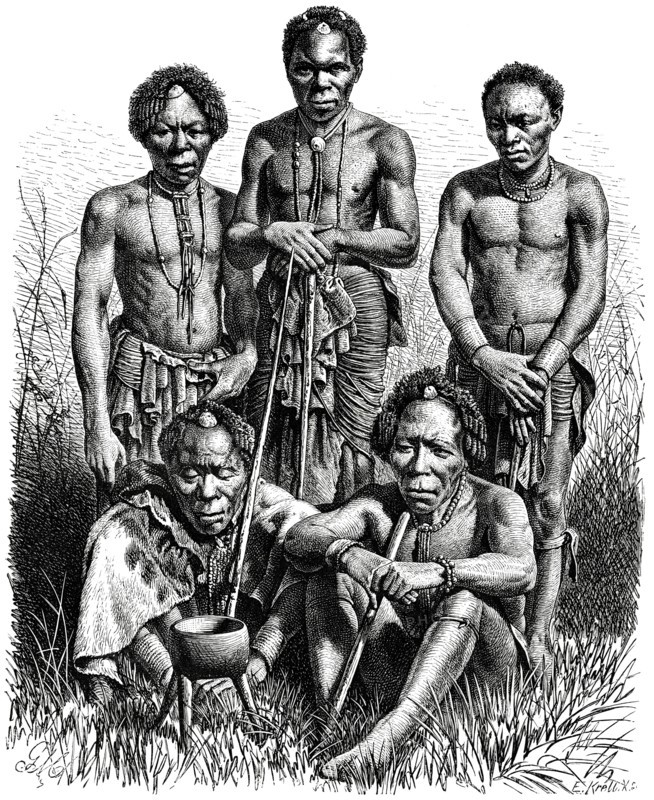 Group of Men of Herero Tribe, Southern Africa, Illustration, 1885